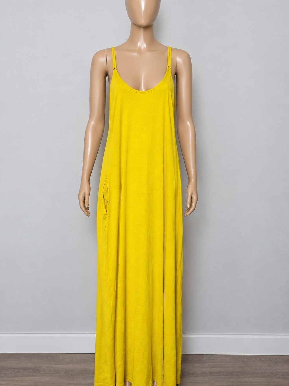 Sleeveless Yellow Maxi Dress with Scoop Neck